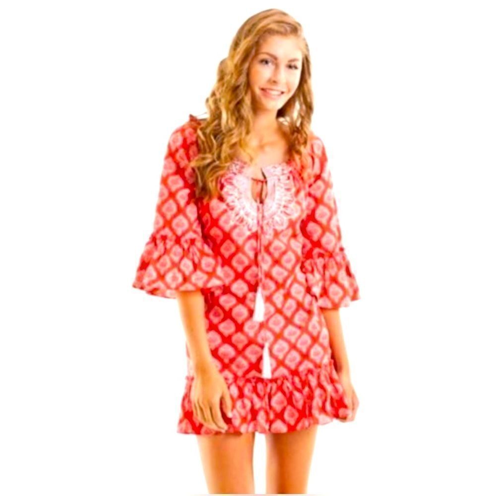 MudPie Hailey ruffle Cover-up red dress!  Perfect for the beach! Size Small